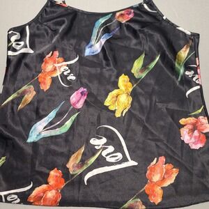 SHEIN‎ Cami Top Women Small Black Floral Tulip Love Satin Adjustable Straps Chic